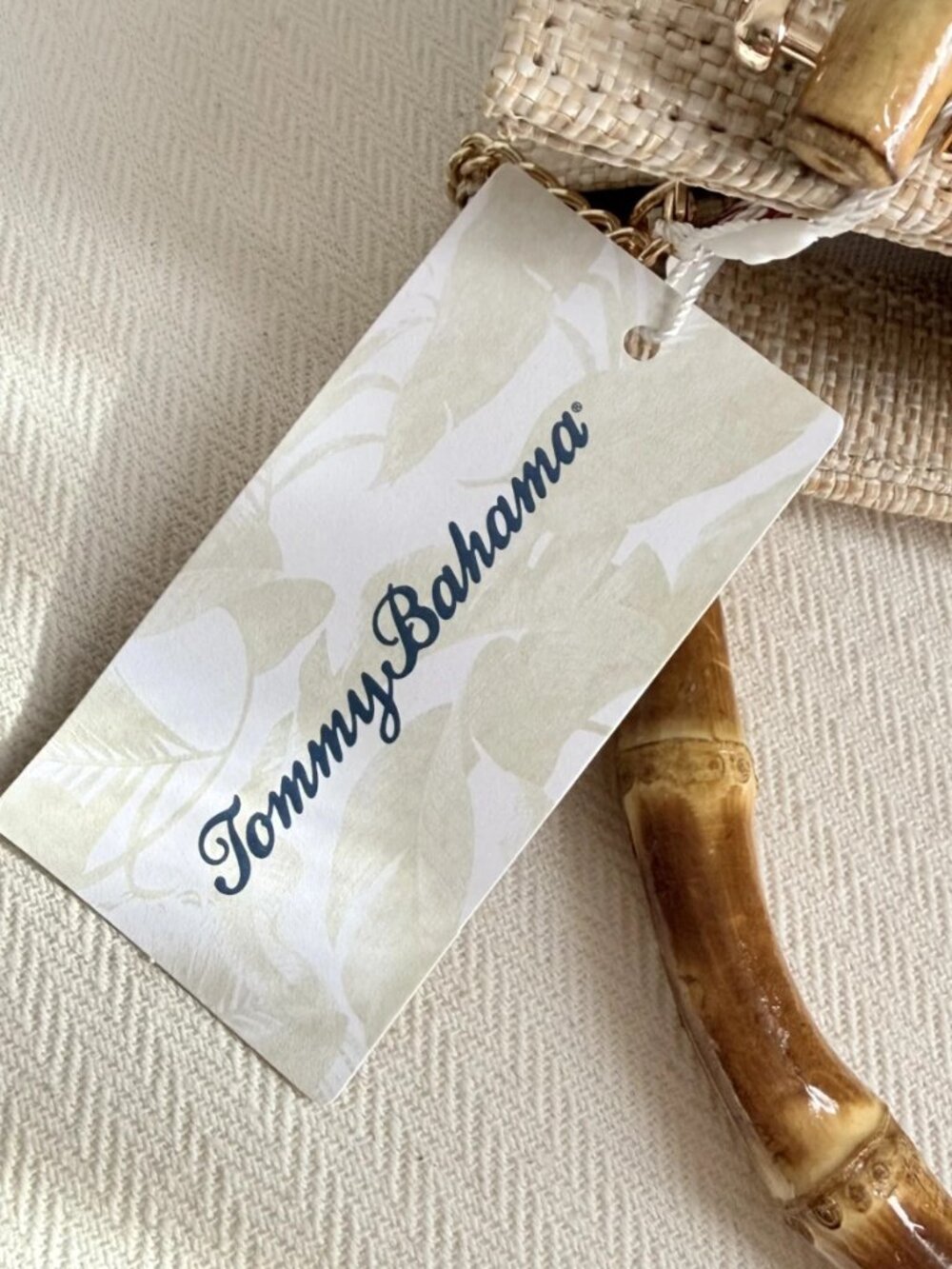 Tommy Bahama Natural Woven Straw Bag Crossbody Bamboo Handles Gold Chaiт NWT - Picture 12 of 16